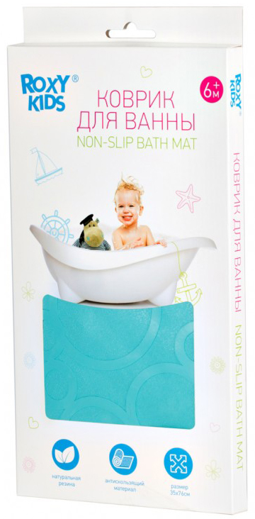 Антискользящий резиновый коврик для ванны Roxy Kids аквамарин