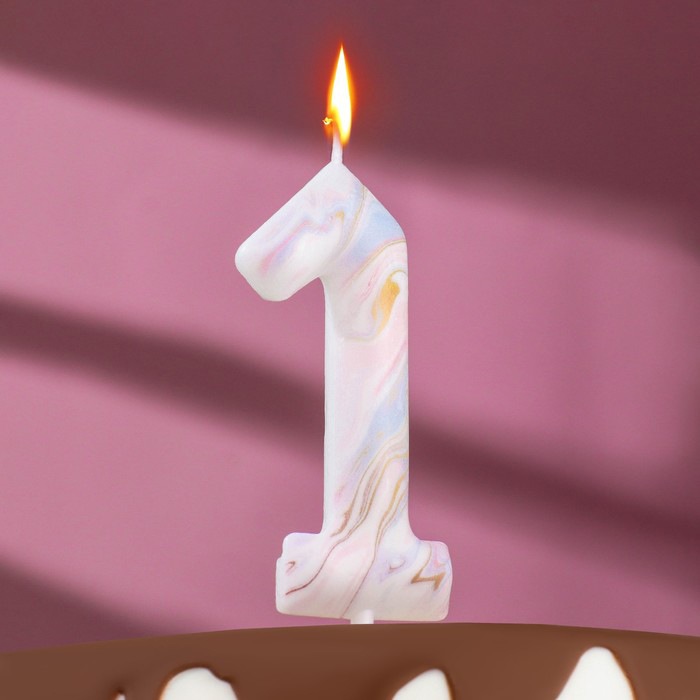 Свеча в торт Страна Карнавалия Белый мрамор цифра 1, гигант, 12,5 см