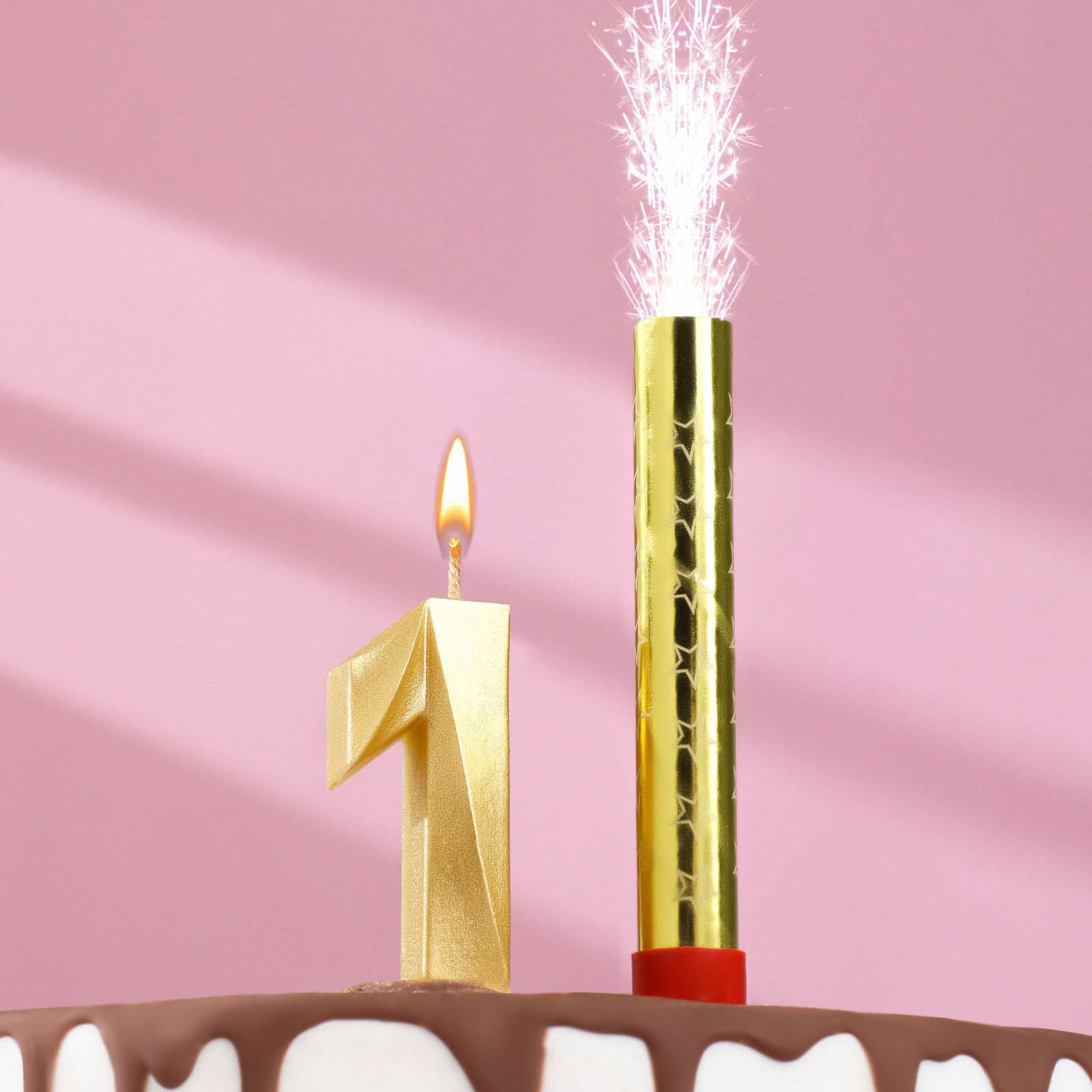Свеча Страна Карнавалия для торта Грань + фонтан цифра 1, золотая