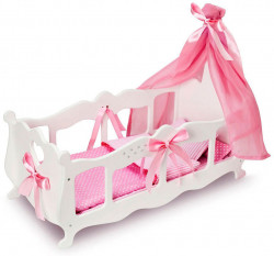 Кроватка-колыбелька с постельным бельем и балдахином Манюня коллекция Diamond princess белая