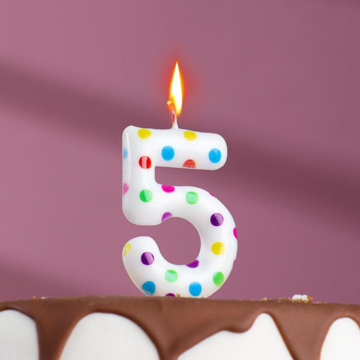 Свеча Страна Карнавалия в торт на день рождения ‎цветное конфетти цифра 5, 5,5 см