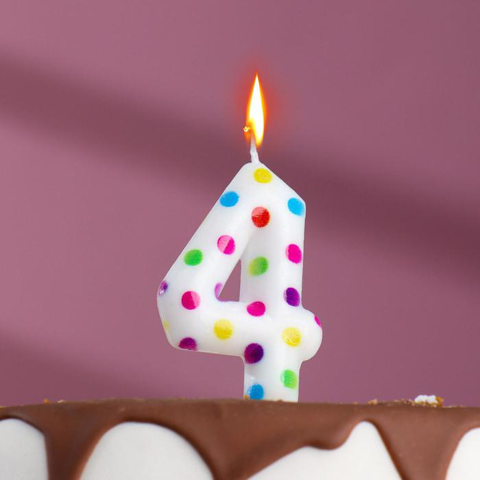 Свеча Страна Карнавалия в торт на день рождения цветное конфетти цифра 4, 5,5 см