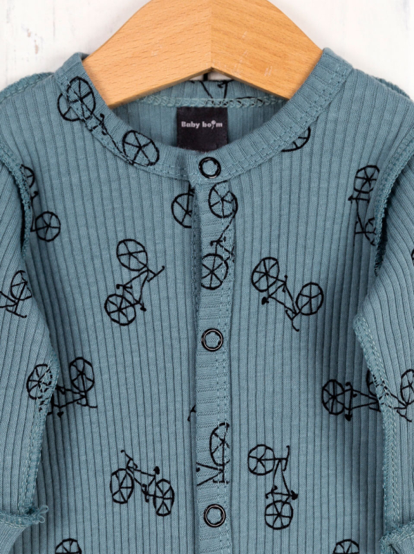 Комплект Baby boom для новорождённых, р. 62, велосипеды на серо-голубом, комбинезон, шапка