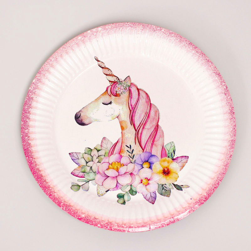 Набор бумажной посуды Страна Карнавалия Единорог с цветами