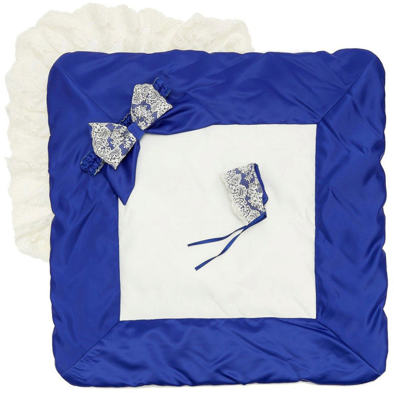 Конверт-одеяло на выписку Luxury Baby Лондон двухцветный молочно-синий с молочным кружевом синий