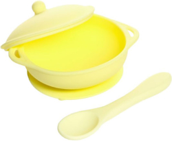 Набор для кормления миска на присоске с крышкой ложка желтый