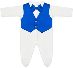 Комплект на выписку Luxury Baby Маркиз комбинезон с синей жилеткой и бабочкой, айвори 56