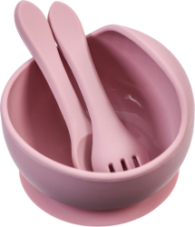 Набор для кормления миска вилка ложка розовый