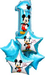 Набор фольгированных шаров Страна Карнавалия Happy Birthday, Микки Маус, 4 звезды, единичка 