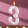 Свеча в торт Страна Карнавалия Белый мрамор цифра 3, гигант, 12,5 см