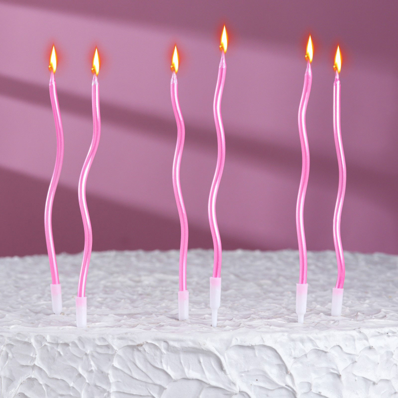 Свечи Страна Карнавалия для торта витые Серпантин 6  шт, коктейльные, розовый блик