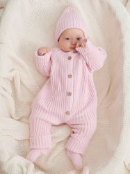 Вязаный комплект Luxury Baby лапша розовый 56-62