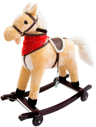 Лошадка каталка-качалка AmaroBaby West, с колёсами, бежевый
