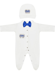 Комплект на выписку 2 предмета Luxury Baby Корона с синим бантиком, айвори 62