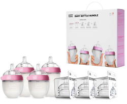 Подарочный набор для кормления детей из 7 предметов Comotomo Супер набор Всё включено розовый