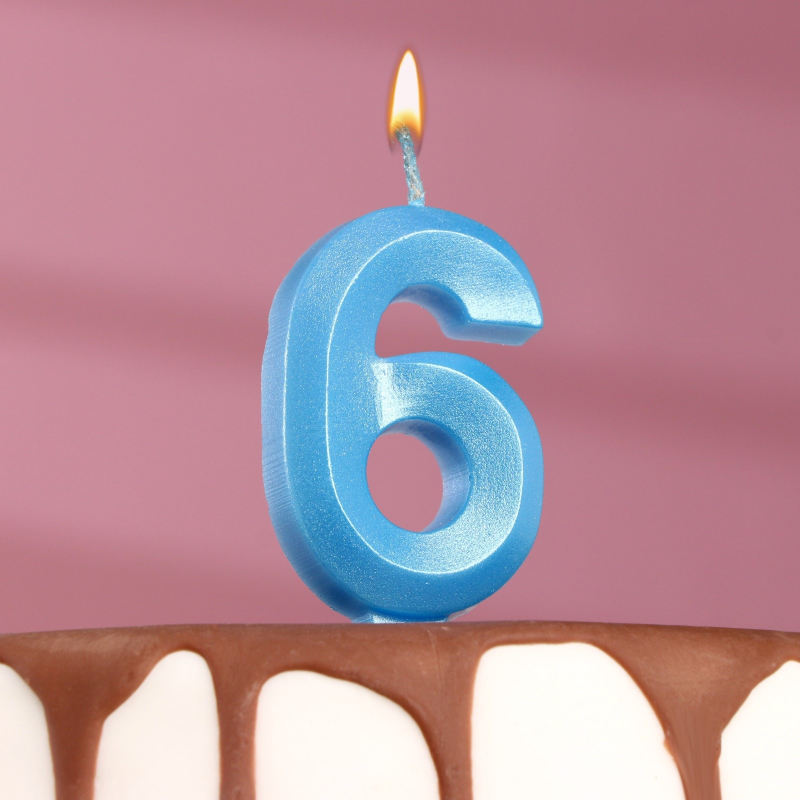 Свеча в торт Страна Карнавалия Грань, цифра 6, голубой металлик, 7,8 см