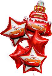 Набор фольгированных шаров  Страна Карнавалия Happy Birthday, Тачки,  4 звезды, торт