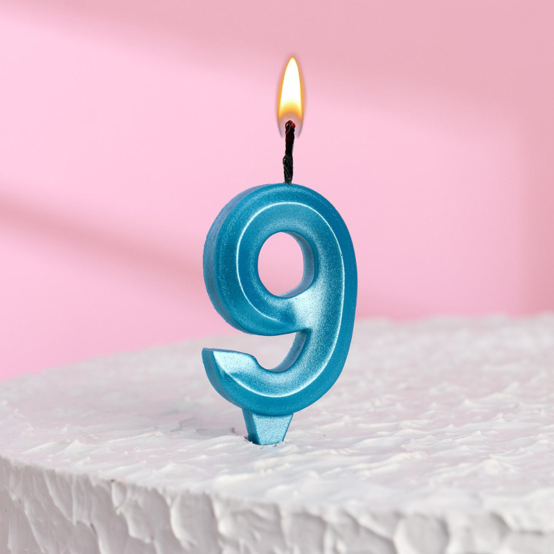 Свеча в торт Страна Карнавалия Грань, цифра 9, голубой металлик, 7,8 см