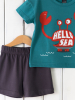 Детский комплект, футболка морская волна и шорты, графит, р. 86, КД467/1-К