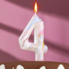 Свеча в торт Страна Карнавалия Белый мрамор цифра 4, гигант, 12,5 см